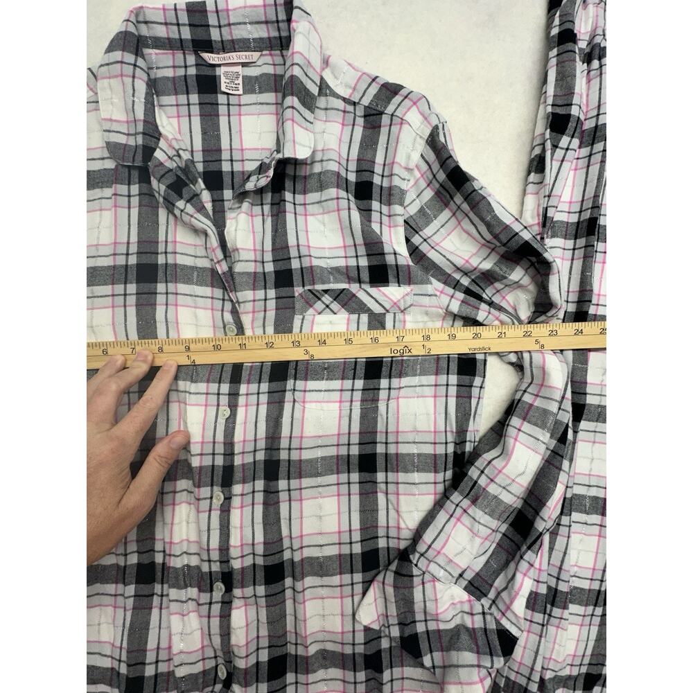 Victoria’s Secret Pajama Set Size Medium Black Pink White Plaid Flannel - Picture 5 of 10